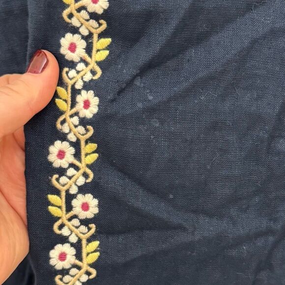 Madewell Embroidered Linen-Blend Raglan Ruffle Mini Dress Size Medium Deep Navy - Picture 5 of 7